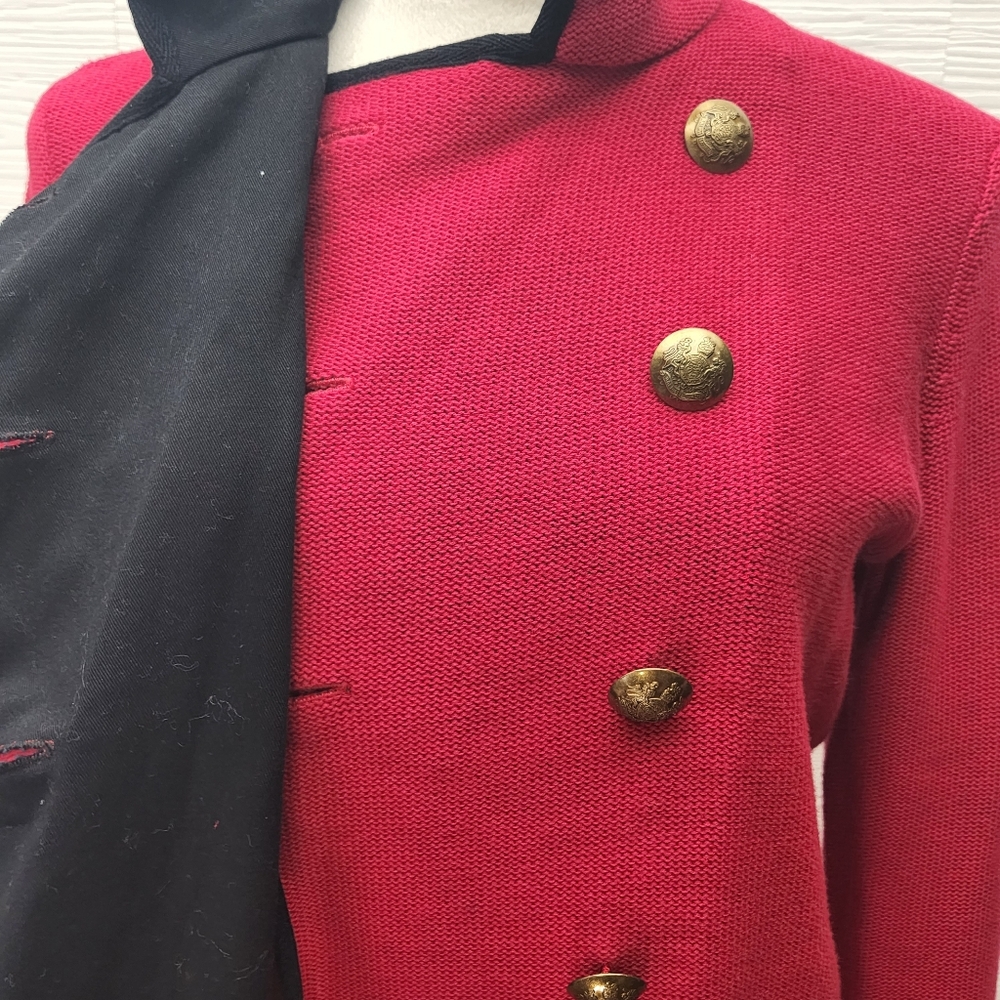 Lauren RALPH LAUREN RED Sweater Military BLAZER JACKET Sz M Gold Button Holiday - Picture 7 of 10
